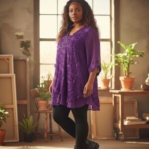 Pretty Angel Purple Rosette Tunic Top Size Large NWT